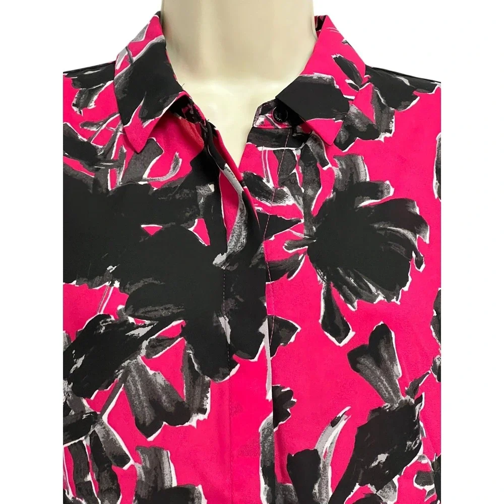 Isaac Mizrahi IMNYC Top Skirt Set Womens S/4 Pink Black Floral Garden Party Bold